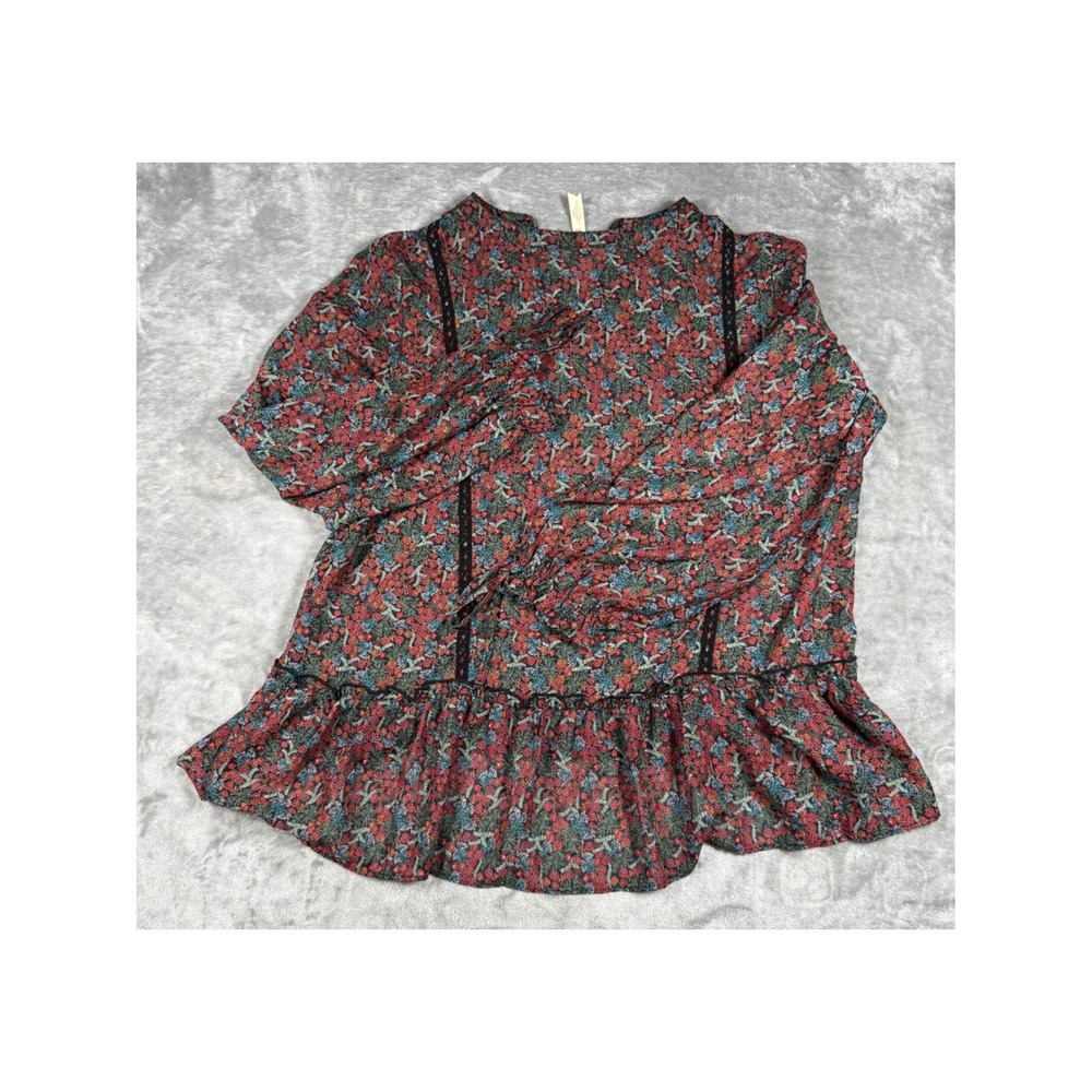 Matilda Jane Floral Blouse Women's Long Sleeve Black Lace Trimmed LG - Picture 12 of 12